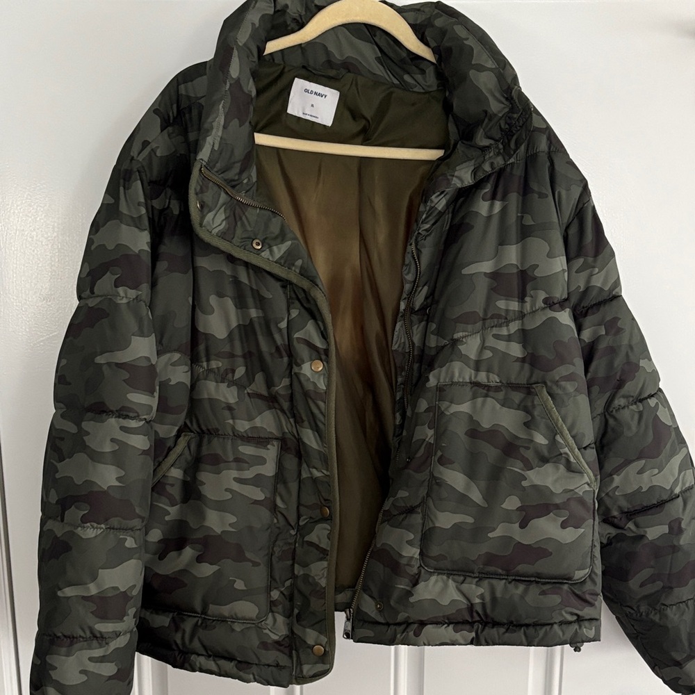Old Navy Olive & Dark Green Camo Puffer Jacket